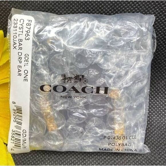 Women's Coach Crystal Gemstone Dangle Bar Earrings Gold Signature C Statement - Picture 5 of 11